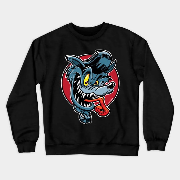 Vintage Cartoon Rock-A-Billy Greaser Wolf with pompadour Crewneck Sweatshirt by eShirtLabs